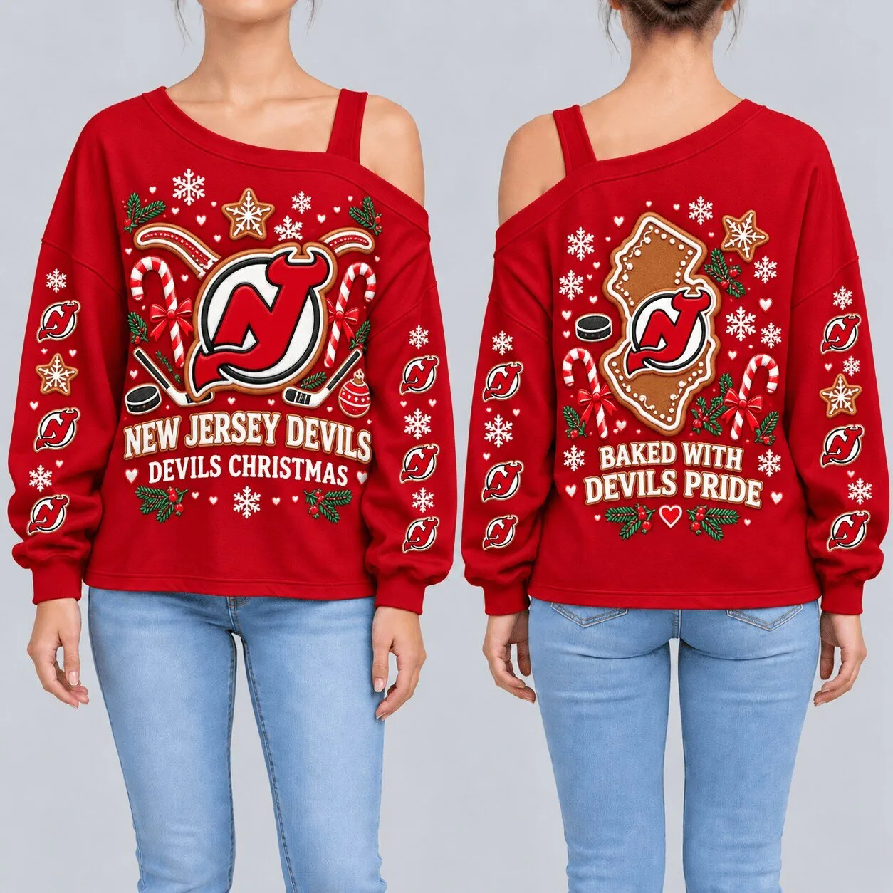 New Jersey Devils Christmas Holiday Gingerbread Cookies Sweatshirt for Women