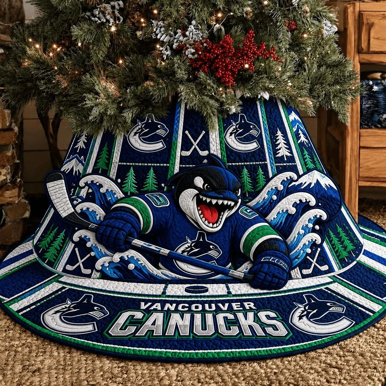 Vancouver Canucks NHL Hockey Team Christmas Tree Skirt Holiday Decoration