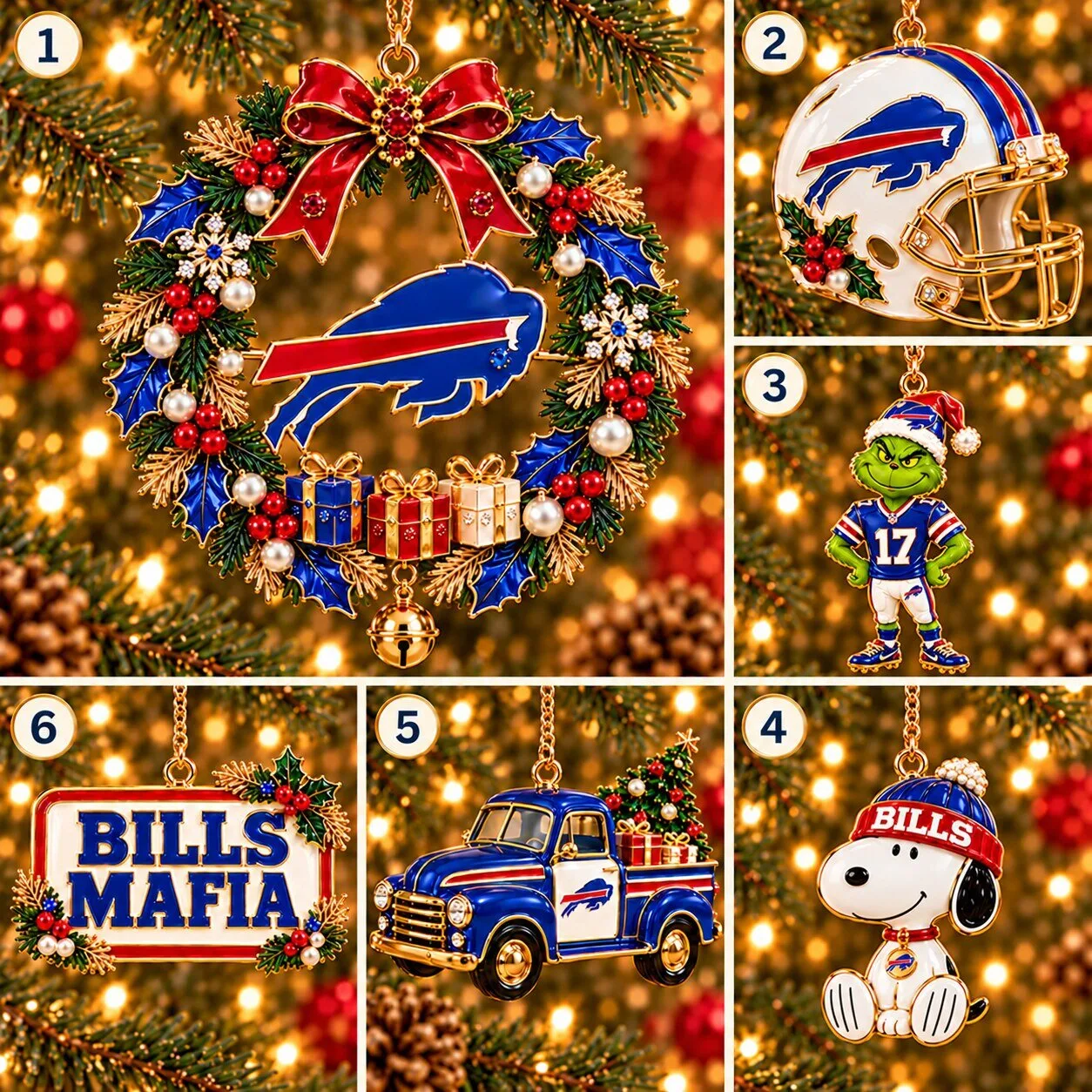 Buffalo Bills Football Team Christmas Wreath Holiday Ornament