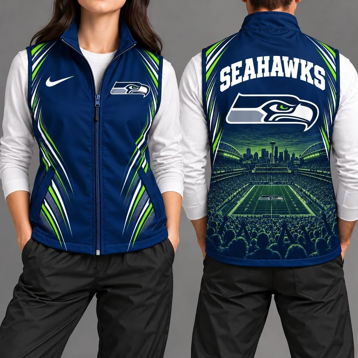Seattle Seahawks NFL Football Team Full-Zip Sleeveless Vest Jacket 1 Seattle Seahawks NFL Football Team Full-Zip Sleeveless Vest Jacket