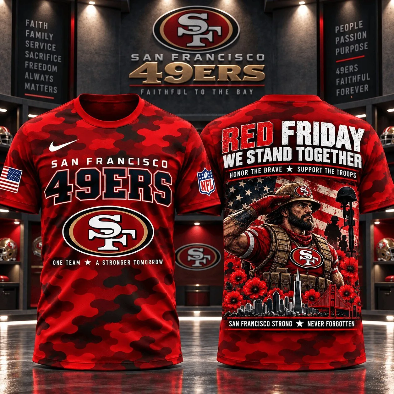 49ers Red Friday Tee – Support Everyone Deployed, San Francisco