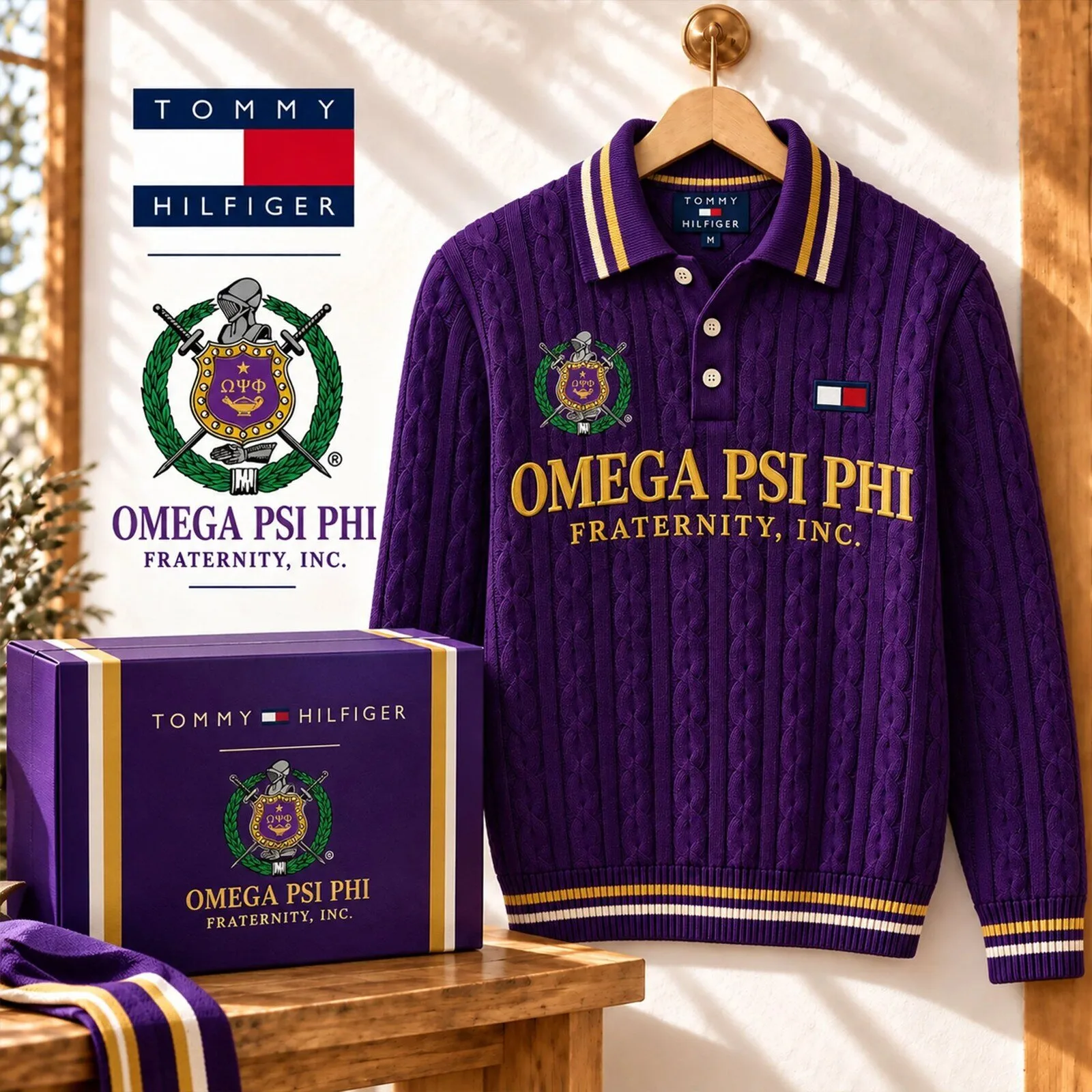 Omega Psi Phi Fraternity Tommy Hilfiger Cable-Knit Polo Shirt
