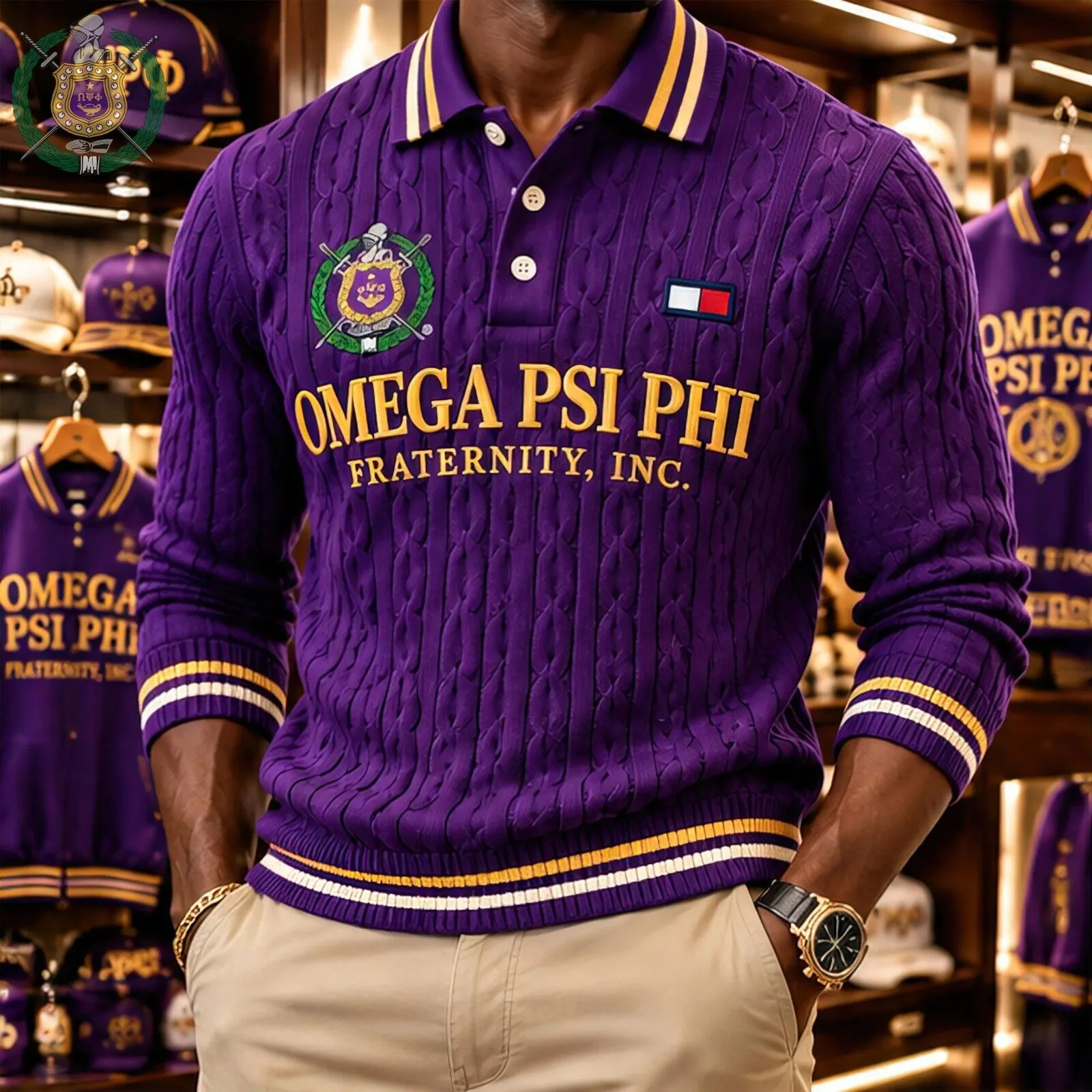 Omega Psi Phi Fraternity Tommy Hilfiger Cable-Knit Polo Shirt