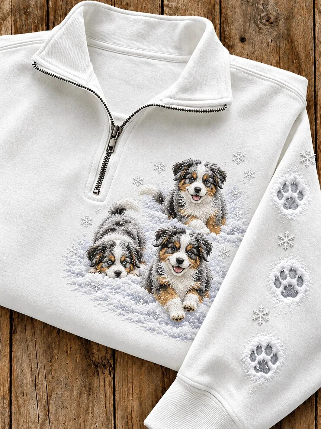 Australian Shepherd Puppies Winter Snowflakes Half-Zip Sweatshirt