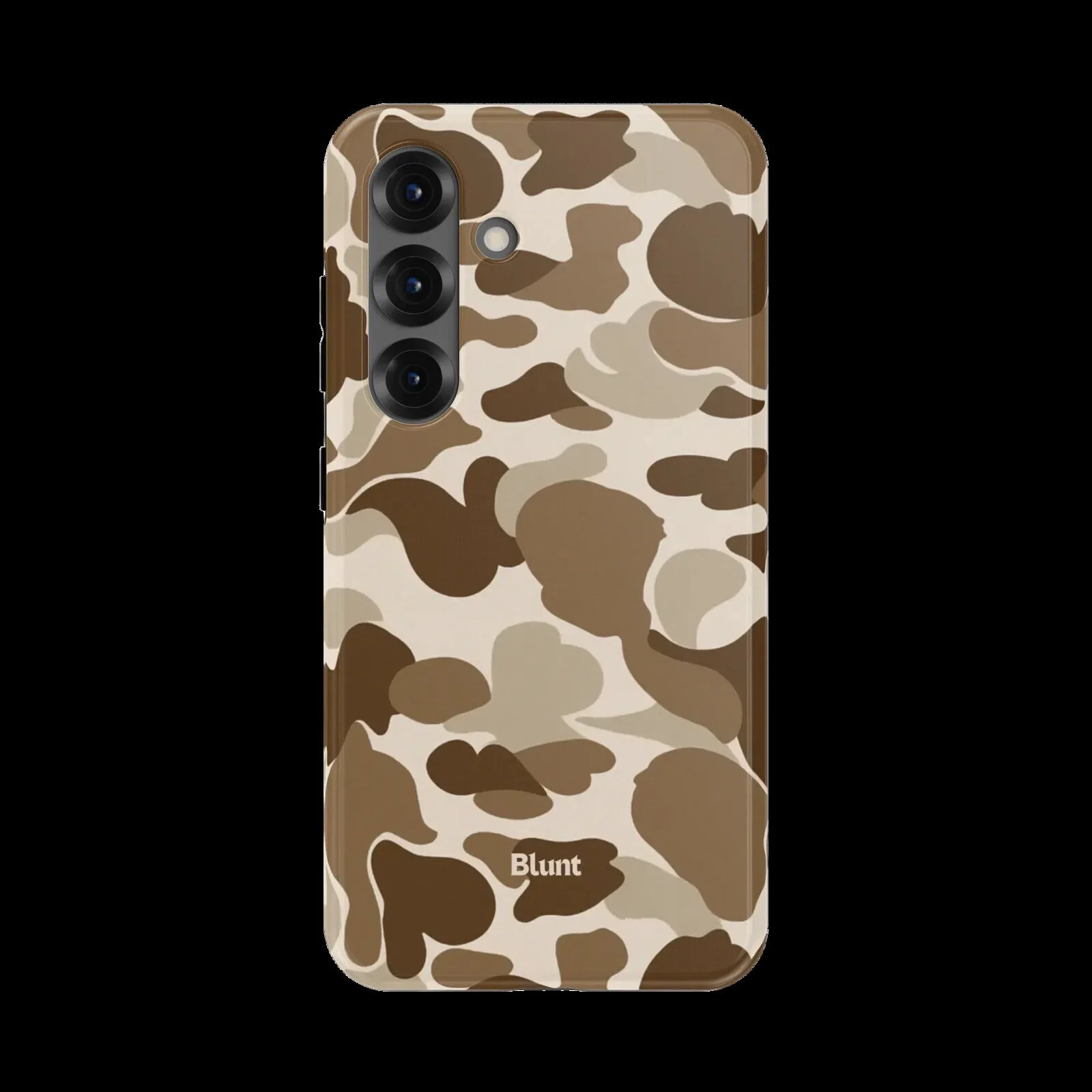 Brown Camouflage Samsung Galaxy S23 Phone Case with Blunt Logo
